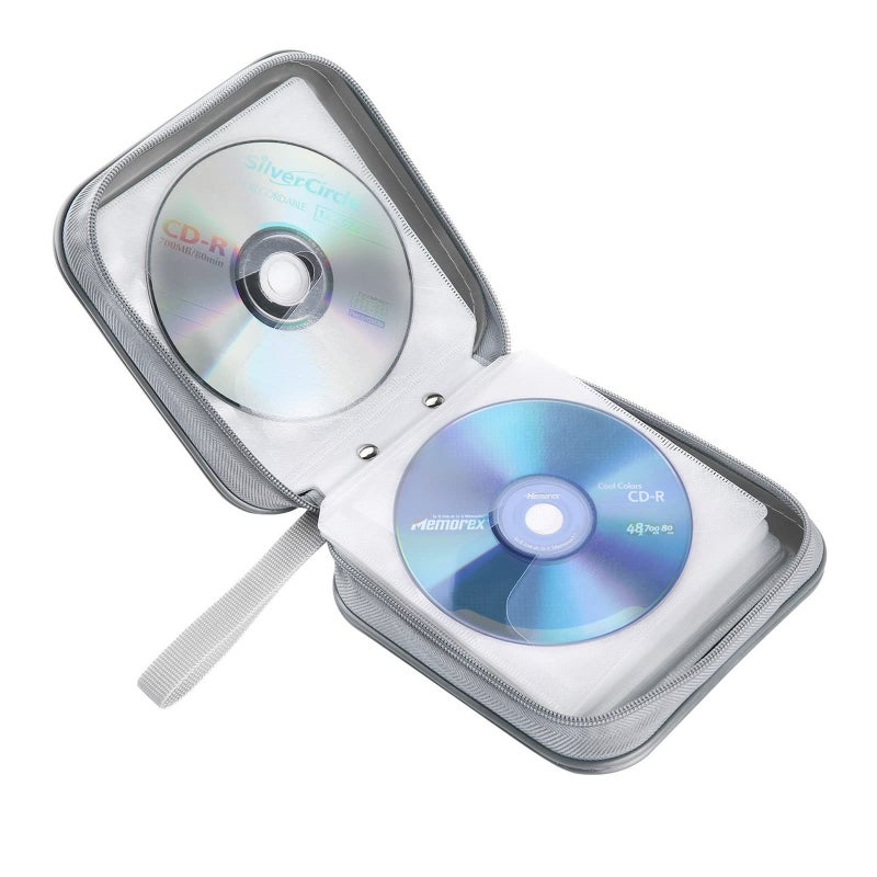 Siveit CD Case, 40 Capacity CD/DVD Case Holders Wallet Hard Plastic DVD Disc Cases Storage Binder for Car Home Office Travel (Grey) - Image 5